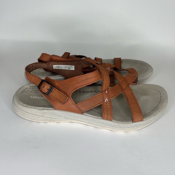 MERRELL Quantum Grip Performance Leather Ankle Strap Sandals Size 41 US 10 Brown - Picture 1 of 15